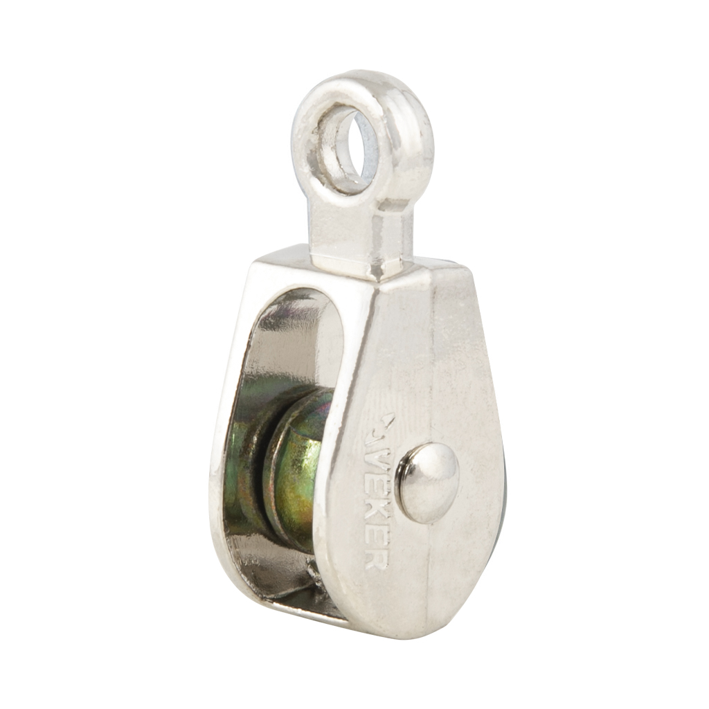 POLEA FIJA SENCILLA - Veker - La marca mexicana de ramo ferretero con variedad de productos. Entre los que se destaca la Tela mosquitera fabricadas con modelos como Nylon, galvanizado, reforzada y Aluminio; Felpa para perfil de aluminio para mejor ventilación de tus espacios; Ventiladores Industriales y residenciales ideales para temporadas cálidas del año; Tornillos para Lámina y Tornillos para Madera que ayudan a fijación y soporte; Cadena y cable de acero con sus respectivos accesorio. Abarcamos el ramo de la herrería con la variedad de modelos en figuras de fierro, puntas y flechas ofreciendo una gran variedad de modelos y estilos para cada necesidad.