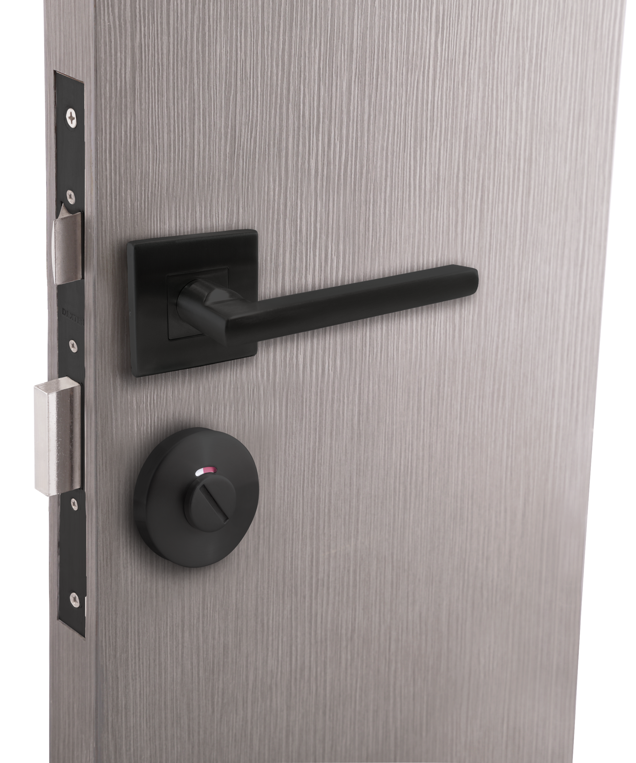 CERRADURA DE MANIJA DELUXE "F" PARA BAÑO FUNCIÓN RANURA - MARIPOSA - Dexter - Marca mexicana líder en el mercado ferretero ofreciendo cerraduras, bisagras, candados y accesorios para puerta y mueble, brindando gran confianza a nuestros clientes con sus productos de la más alta calidad, buen precio, mayor durabilidad y mejor funcionamiento, manejando materiales de fabricación como Latón, Acero inoxidable, Aluminio etc. Proporcionando mayor seguridad y confianza en la protección de tu hogar, oficina, negocio o cualquier tipo de espacio. Nuestros productos manejan gran variedad de acabados como: Níquel Satinado, Latón Antiguo, Latón Brillante, Blanco, ADK, Negro, Beige entre otros. Con variedad de mecanismos de instalación y tipos de llave.