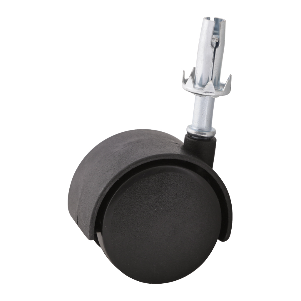 RODAJA "TWIN" DE NYLON DE ESPIGA CON SOCKET PARA MUEBLES - Handy Home - Handy home ofrece una gama extensa de herrajes, Jaladeras y Accesorios para mueble de madera, diseñados con la más alta calidad y precio accesible. Contamos con gran variedad de herrajes para cocina y gabinetes entre los que se encuentras correderas para cajón, bisagras bidimensionales y Jaladeras para mueble, fabricadas con variedad de materiales de alta calidad como acero inoxidable, acero galvanizado, zamac, aluminio, nylon etc. Que darán un toque moderno y una decoración única a tus muebles. Contamos con toda una línea completa de accesorios para closet que van desde el tubo, rodamientos, colgador de ganchos hasta tornillos para madera que te ayudaran a la fijación y soporte que necesitan tus puertas y muebles.