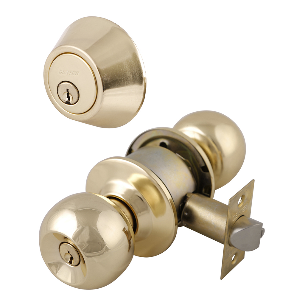 COMBO DE PERILLA Y CERROJO FUNCIÓN LLAVE ESTÁNDAR PARA PUERTA PRINCIPAL Y MECANISMO CILINDRICO - Dexter - Marca mexicana líder en el mercado ferretero ofreciendo cerraduras, bisagras, candados y accesorios para puerta y mueble, brindando gran confianza a nuestros clientes con sus productos de la más alta calidad, buen precio, mayor durabilidad y mejor funcionamiento, manejando materiales de fabricación como Latón, Acero inoxidable, Aluminio etc. Proporcionando mayor seguridad y confianza en la protección de tu hogar, oficina, negocio o cualquier tipo de espacio. Nuestros productos manejan gran variedad de acabados como: Níquel Satinado, Latón Antiguo, Latón Brillante, Blanco, ADK, Negro, Beige entre otros. Con variedad de mecanismos de instalación y tipos de llave.