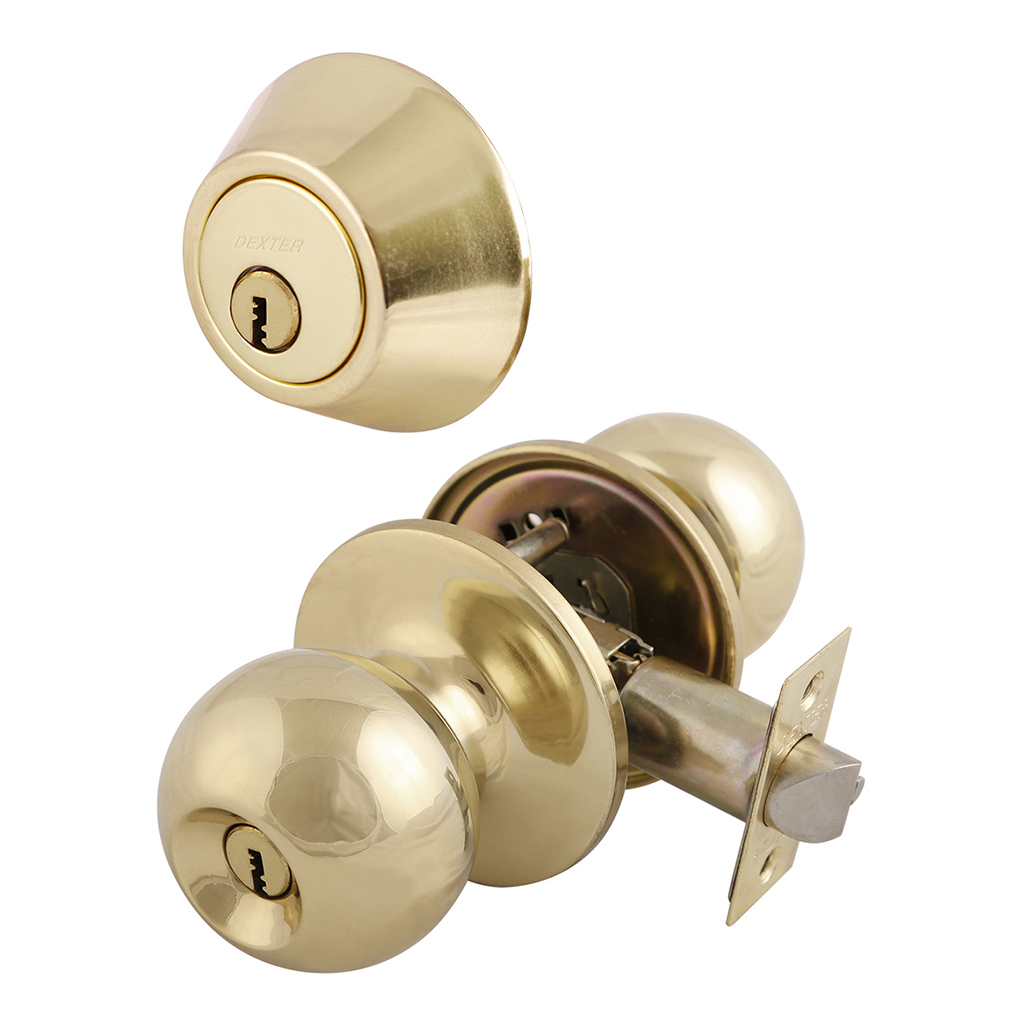 COMBO DE PERILLA Y CERROJO FUNCIÓN ALTA SEGURIDAD PARA PUERTA PRINCIPAL Y MECANISMO TUBULAR - Dexter - Marca mexicana líder en el mercado ferretero ofreciendo cerraduras, bisagras, candados y accesorios para puerta y mueble, brindando gran confianza a nuestros clientes con sus productos de la más alta calidad, buen precio, mayor durabilidad y mejor funcionamiento, manejando materiales de fabricación como Latón, Acero inoxidable, Aluminio etc. Proporcionando mayor seguridad y confianza en la protección de tu hogar, oficina, negocio o cualquier tipo de espacio. Nuestros productos manejan gran variedad de acabados como: Níquel Satinado, Latón Antiguo, Latón Brillante, Blanco, ADK, Negro, Beige entre otros. Con variedad de mecanismos de instalación y tipos de llave.