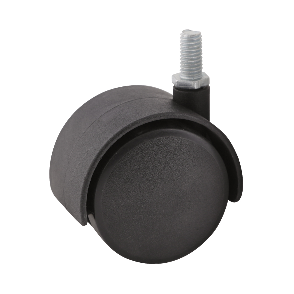 RODAJA "TWIN" DE NYLON DE ESPIGA CON ROSCA PARA MUEBLES - Handy Home - Handy home ofrece una gama extensa de herrajes, Jaladeras y Accesorios para mueble de madera, diseñados con la más alta calidad y precio accesible. Contamos con gran variedad de herrajes para cocina y gabinetes entre los que se encuentras correderas para cajón, bisagras bidimensionales y Jaladeras para mueble, fabricadas con variedad de materiales de alta calidad como acero inoxidable, acero galvanizado, zamac, aluminio, nylon etc. Que darán un toque moderno y una decoración única a tus muebles. Contamos con toda una línea completa de accesorios para closet que van desde el tubo, rodamientos, colgador de ganchos hasta tornillos para madera que te ayudaran a la fijación y soporte que necesitan tus puertas y muebles.