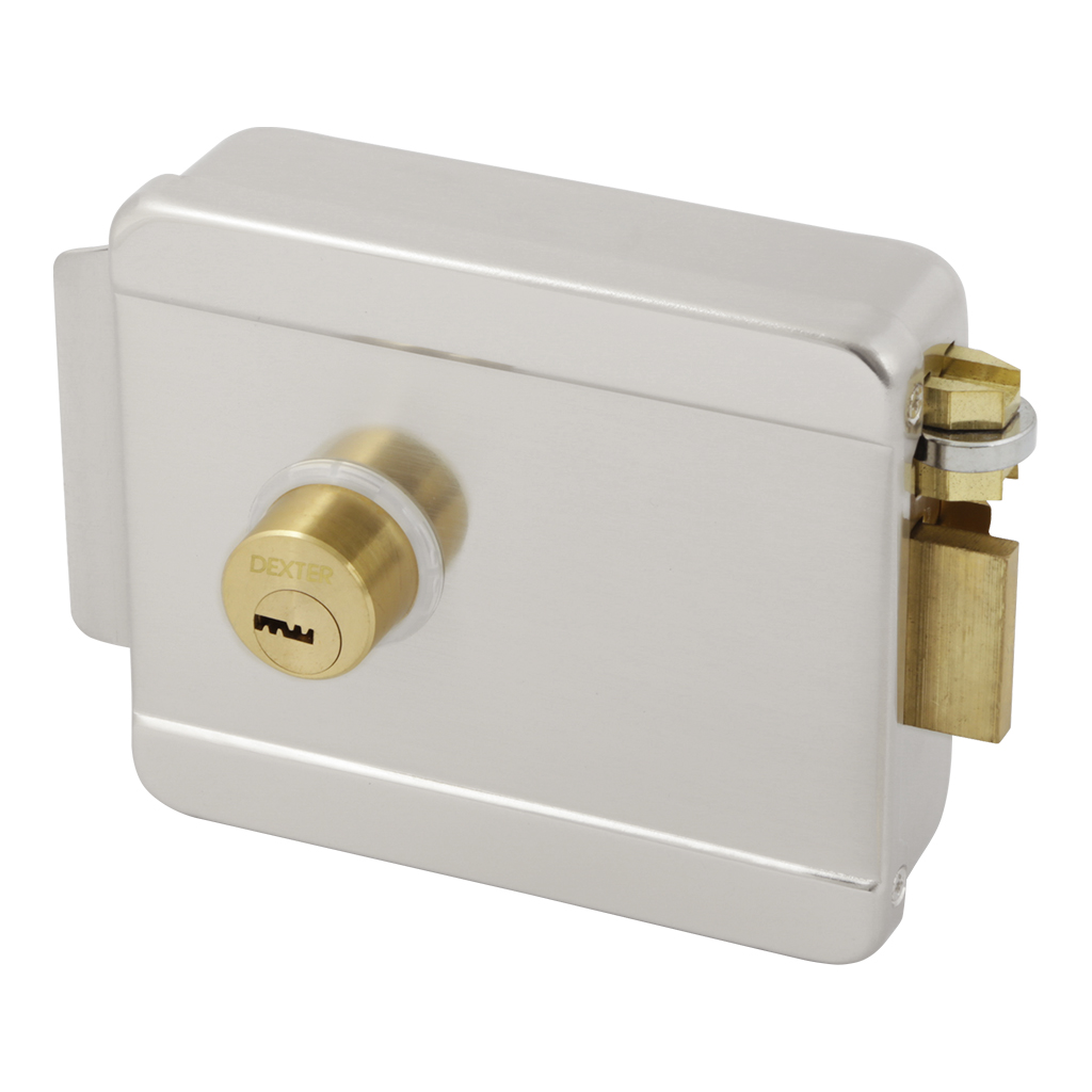 CERRADURA DE SOBREPONER DE CAJA ELÉCTRICA SIN BOTÓN CON LLAVE DE PUNTOS - Dexter - Marca mexicana líder en el mercado ferretero ofreciendo cerraduras, bisagras, candados y accesorios para puerta y mueble, brindando gran confianza a nuestros clientes con sus productos de la más alta calidad, buen precio, mayor durabilidad y mejor funcionamiento, manejando materiales de fabricación como Latón, Acero inoxidable, Aluminio etc. Proporcionando mayor seguridad y confianza en la protección de tu hogar, oficina, negocio o cualquier tipo de espacio. Nuestros productos manejan gran variedad de acabados como: Níquel Satinado, Latón Antiguo, Latón Brillante, Blanco, ADK, Negro, Beige entre otros. Con variedad de mecanismos de instalación y tipos de llave.