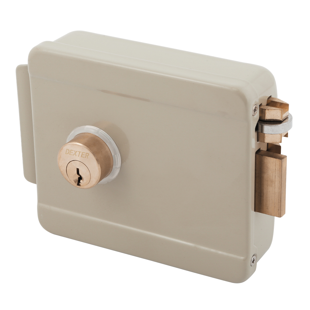 CERRADURA DE SOBREPONER DE CAJA ELÉCTRICA SIN BOTÓN CON LLAVE ESTÁNDAR - Dexter - Marca mexicana líder en el mercado ferretero ofreciendo cerraduras, bisagras, candados y accesorios para puerta y mueble, brindando gran confianza a nuestros clientes con sus productos de la más alta calidad, buen precio, mayor durabilidad y mejor funcionamiento, manejando materiales de fabricación como Latón, Acero inoxidable, Aluminio etc. Proporcionando mayor seguridad y confianza en la protección de tu hogar, oficina, negocio o cualquier tipo de espacio. Nuestros productos manejan gran variedad de acabados como: Níquel Satinado, Latón Antiguo, Latón Brillante, Blanco, ADK, Negro, Beige entre otros. Con variedad de mecanismos de instalación y tipos de llave.