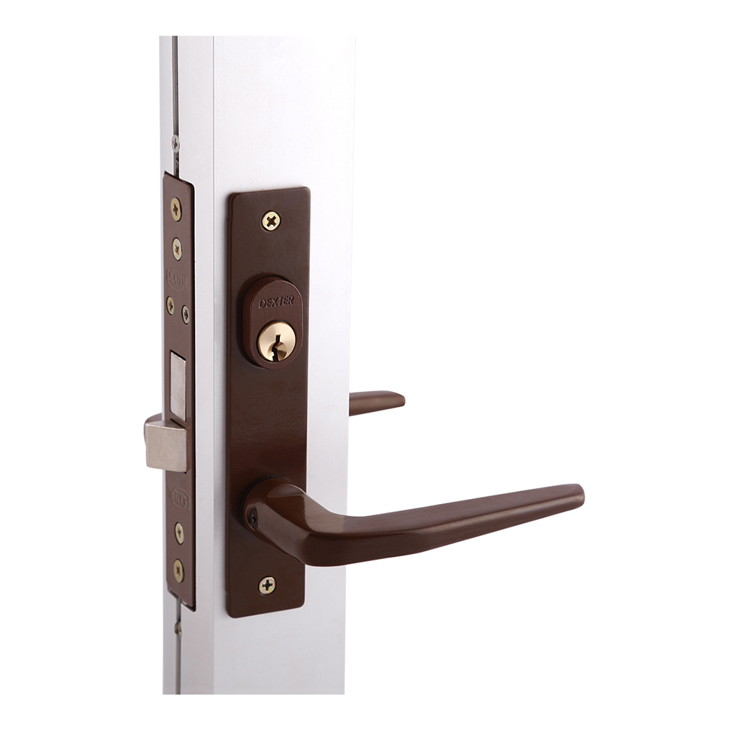 CERRADURA PARA PERFIL DE ALUMINIO 100 MANIJA DE ZAMAC CON FUNCIÓN LLAVE - LLAVE ESTÁNDAR - Dexter - Marca mexicana líder en el mercado ferretero ofreciendo cerraduras, bisagras, candados y accesorios para puerta y mueble, brindando gran confianza a nuestros clientes con sus productos de la más alta calidad, buen precio, mayor durabilidad y mejor funcionamiento, manejando materiales de fabricación como Latón, Acero inoxidable, Aluminio etc. Proporcionando mayor seguridad y confianza en la protección de tu hogar, oficina, negocio o cualquier tipo de espacio. Nuestros productos manejan gran variedad de acabados como: Níquel Satinado, Latón Antiguo, Latón Brillante, Blanco, ADK, Negro, Beige entre otros. Con variedad de mecanismos de instalación y tipos de llave.