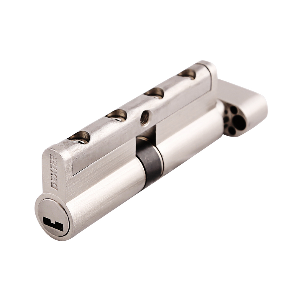 CILINDRO DELUXE INVIOLABLE FUNCIÓN LLAVE - LLAVE DE ALTA SEGURIDAD - MARIPOSA - Dexter - Marca mexicana líder en el mercado ferretero ofreciendo cerraduras, bisagras, candados y accesorios para puerta y mueble, brindando gran confianza a nuestros clientes con sus productos de la más alta calidad, buen precio, mayor durabilidad y mejor funcionamiento, manejando materiales de fabricación como Latón, Acero inoxidable, Aluminio etc. Proporcionando mayor seguridad y confianza en la protección de tu hogar, oficina, negocio o cualquier tipo de espacio. Nuestros productos manejan gran variedad de acabados como: Níquel Satinado, Latón Antiguo, Latón Brillante, Blanco, ADK, Negro, Beige entre otros. Con variedad de mecanismos de instalación y tipos de llave.