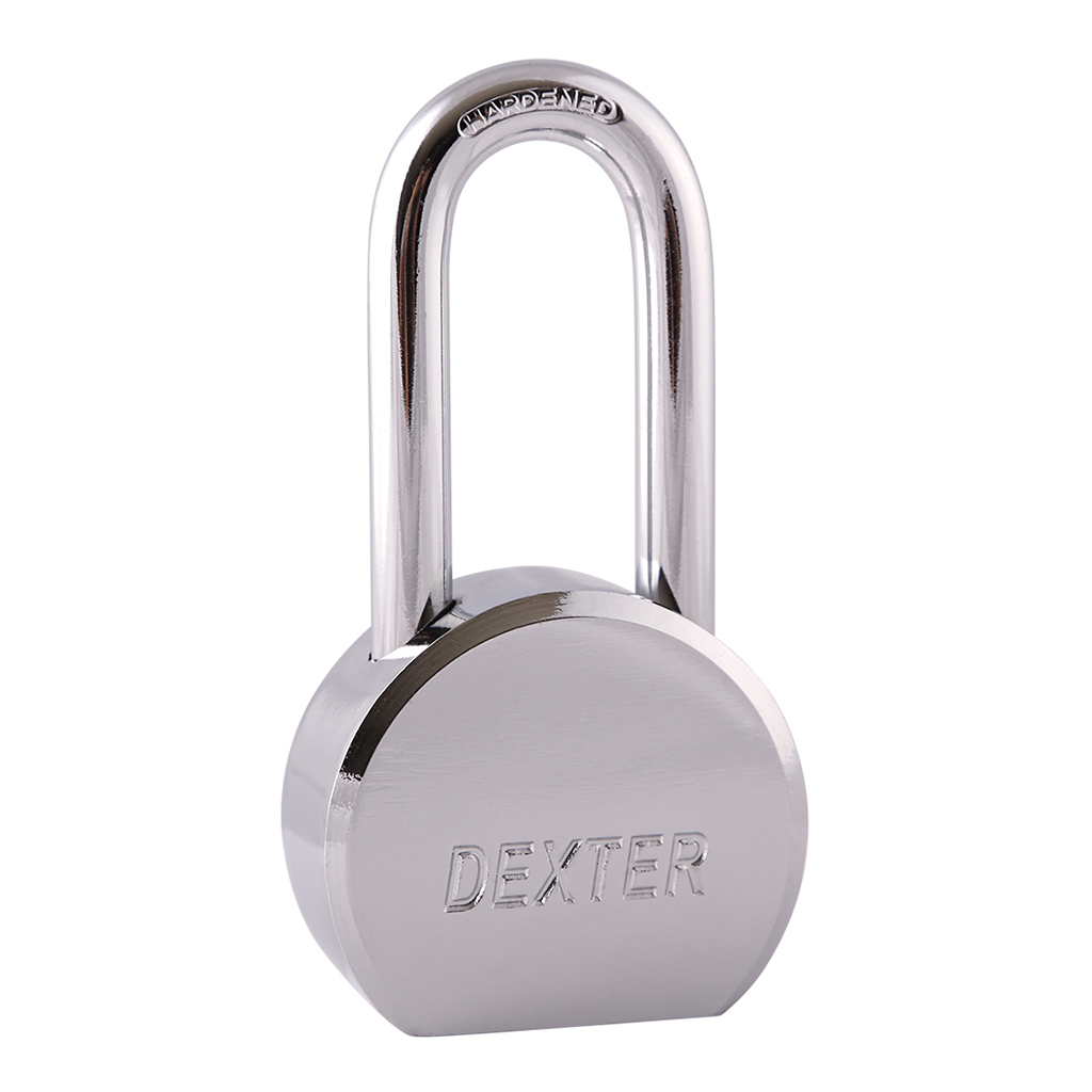 CANDADO DE ACERO DE GANCHO LARGO CON LLAVE ESTÁNDAR - Dexter - Marca mexicana líder en el mercado ferretero ofreciendo cerraduras, bisagras, candados y accesorios para puerta y mueble, brindando gran confianza a nuestros clientes con sus productos de la más alta calidad, buen precio, mayor durabilidad y mejor funcionamiento, manejando materiales de fabricación como Latón, Acero inoxidable, Aluminio etc. Proporcionando mayor seguridad y confianza en la protección de tu hogar, oficina, negocio o cualquier tipo de espacio. Nuestros productos manejan gran variedad de acabados como: Níquel Satinado, Latón Antiguo, Latón Brillante, Blanco, ADK, Negro, Beige entre otros. Con variedad de mecanismos de instalación y tipos de llave.
